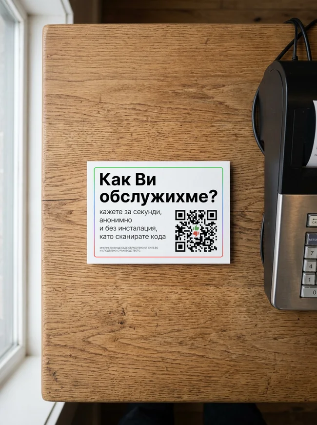 Реален екран от kazva.bg — оценка на посещение — QR кодът